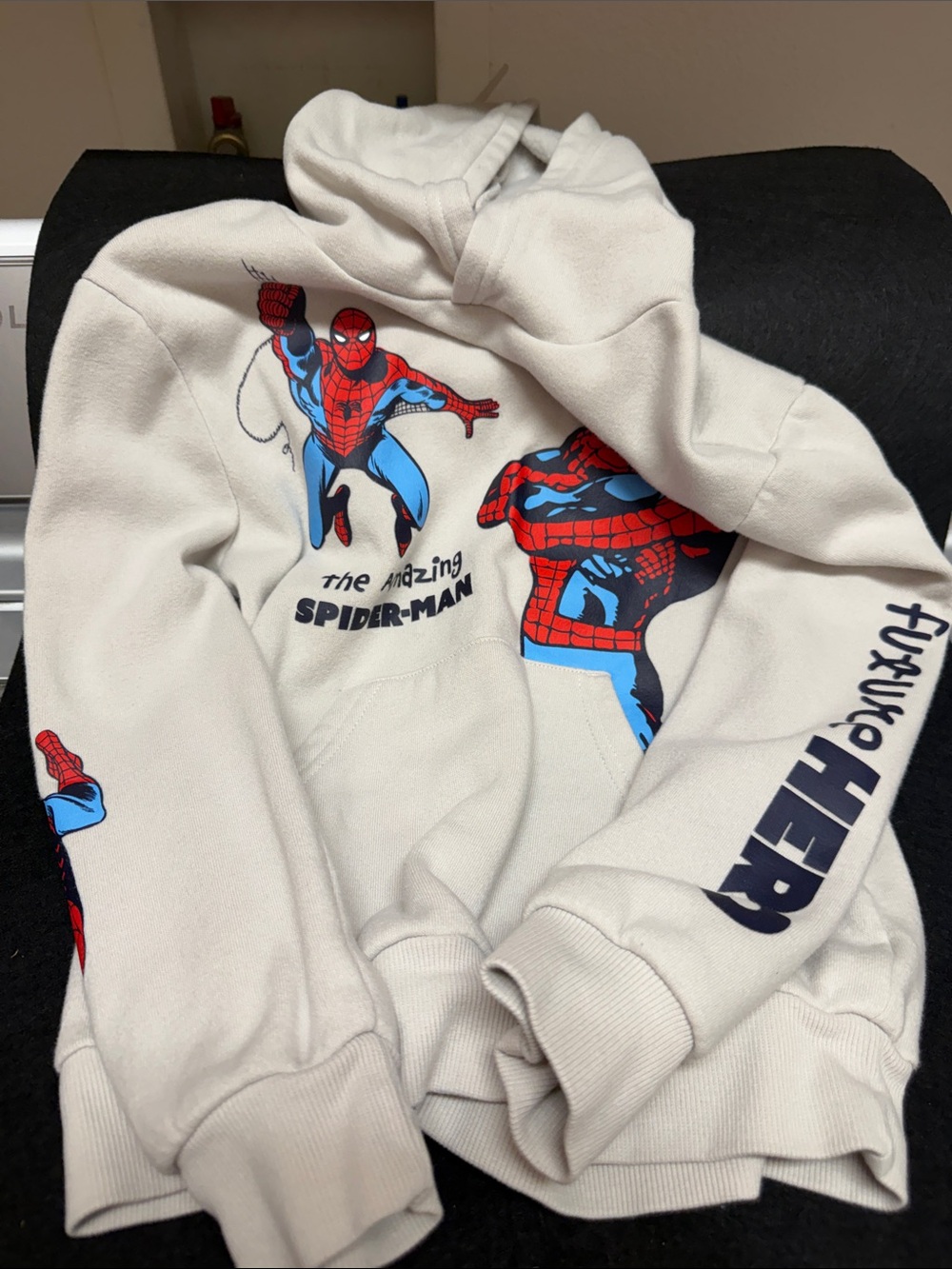 Marvel Spider-Man Cream Hoodie with Red & Blue Graphic